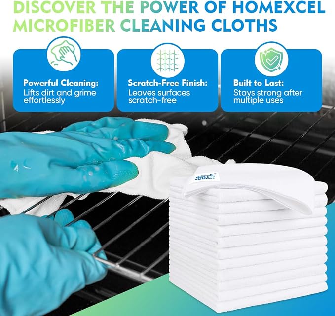 HOMEXCEL White Microfiber Cleaning Cloth 6 Pack 12.5 x 12.5 inch Microfiber - Image 2