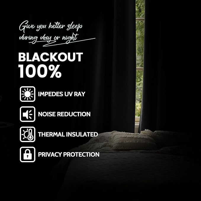 Yakamok Grey Room Darkening 100% Blackout Curtains Grommet Window Treatments with 2 Thick Layers-Gray Thermal Insulated Drapes Set of 2 Panels for Bedroom Living Room 52 Inches by 72 Inches Length