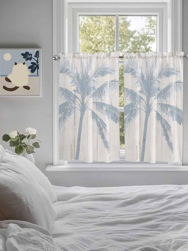 Summer Coconut Tree on Vintage Wood Grain Window Valance Curtains, Seaside - Image 3