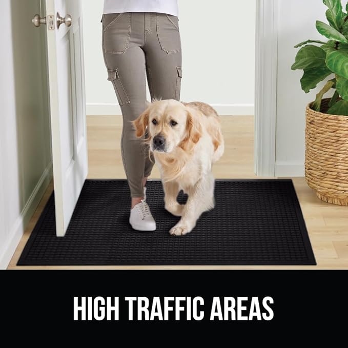 GORILLA GRIP® Ultra Absorbent Front Door Mat Outside Entrance, 47x35, Traps Dirt and Moisture, HydroABSORB Indoor Outdoor Doormat Holds Up to 6 Cups Water, Stain and Fade Resistant Welcome Mat, Black
