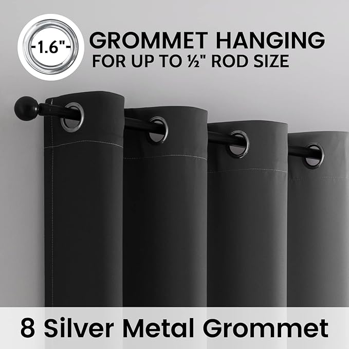 SimpleHome Black Ombre 100% Blackout Curtains for Bedroom 45 Inches Long, Room Darkening Thermal Insulated Grommet Curtains for Living Room, 2 Panels, 52x45 inches Length