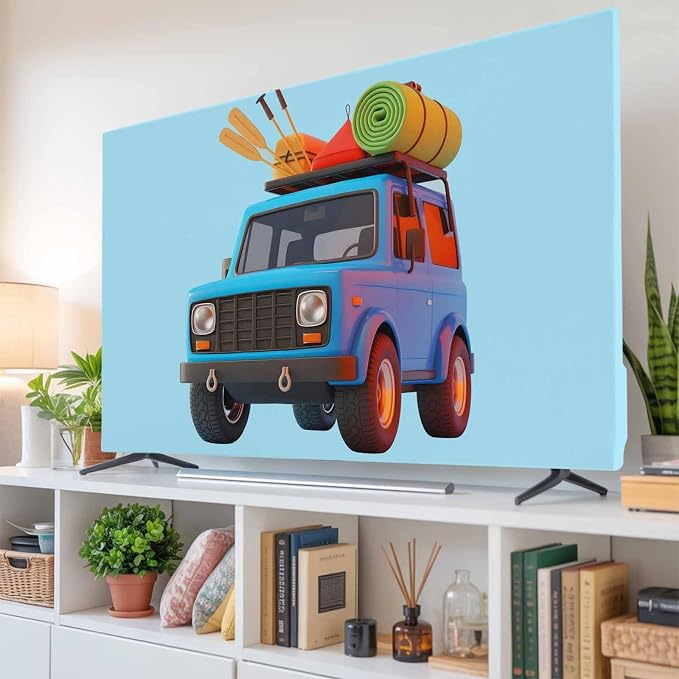 Blue Travel Trucks Indoor TV Cover, Elastic TV Screen Protector Skiing Camping - Image 6