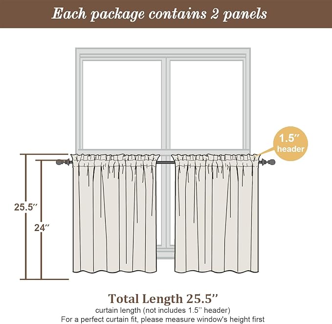 Chyhomenyc Sheer Sky Blue Tier Curtains 24 Inch Length, Small Window Curtains Treatment for Bathroom Living Room Basement, Short Rod Pocket Cafe Curtain, 42W x 24L Inches, 2 Panels