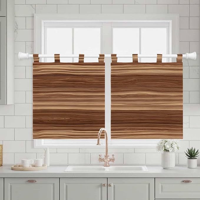 Brown Western Kitchen Curtains 24 Inch Length, Small Window Curtains Tab Top - Image 3