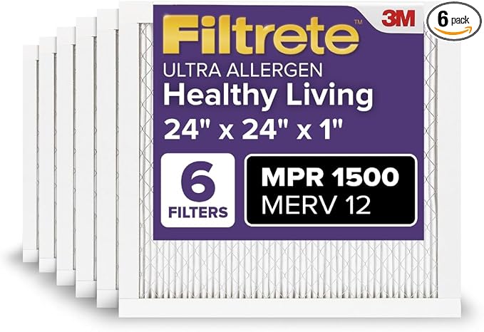 Filtrete 24x24x1 AC Furnace Air Filter, MERV 12, MPR 1500, CERTIFIED asthma & by Filtrete