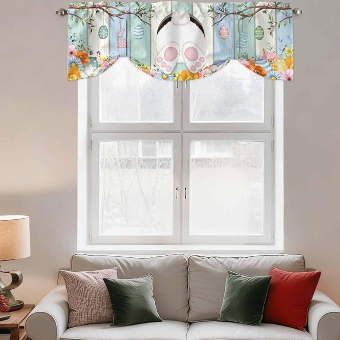 Easter Tie Up Valance Curtains for Windows, Kitchen Curtains Window Shades - Image 3