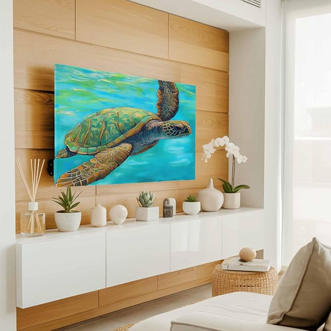 Sea Turtle Summer Ocean Teal Gradient Indoor TV Cover, Elastic TV Screen - Image 3