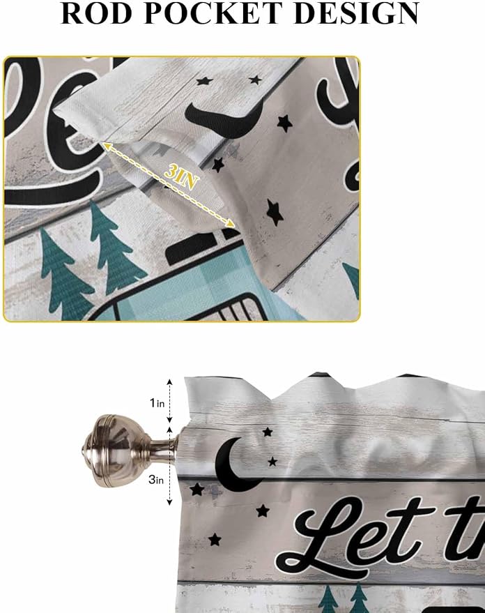 Farmhouse Bear Camper Van Tree Window Valance Curtains, Vintage Wood Grain - Image 6