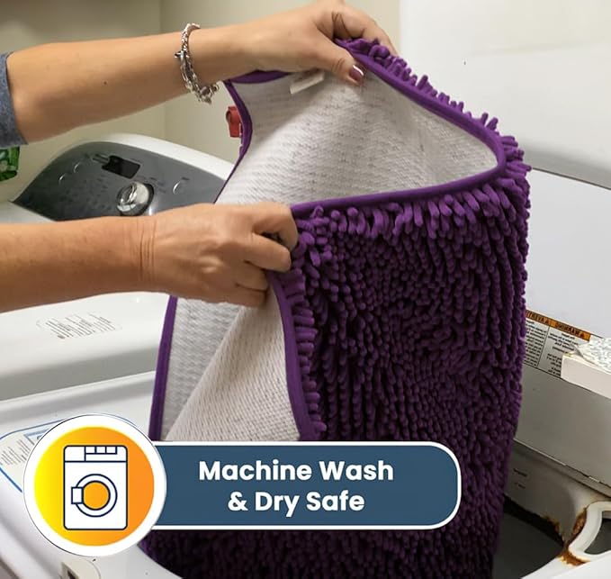 Muddy Mat® | Super Absorbent Door Mat Indoor, Microfiber Quick Dry Chenille Entryway Rug, Non-Slip Front Door Mat, Indoor Mats for Entryway, Machine Washable Pet Rug, Purple 36"x60"