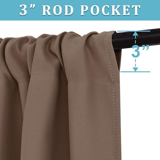 RYB HOME Blackout Curtains for Bedroom Living Room 63 inches Long, Thermal Insulated Privacy Rod Pocket Drapes for Nursery Office Home Theater, Width 42 by Length 63, Mocha, 2 Panels