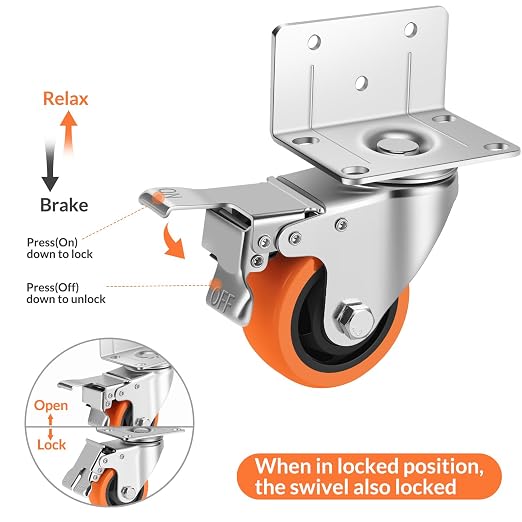 Caster Wheels, 3 Inch L-Shaped Casters Set of 4 Heavy Duty, Locking Caster - Image 4