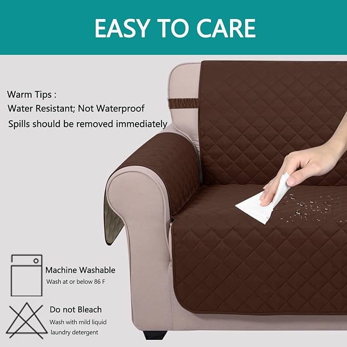 U-NICE HOME Reversible Sofa Cover Couch Cover for Dogs with Elastic Straps Water Resistant Furniture Protector for Pets Couch Cover for 3 Cushion Couch (Sofa, Brown/Beige)