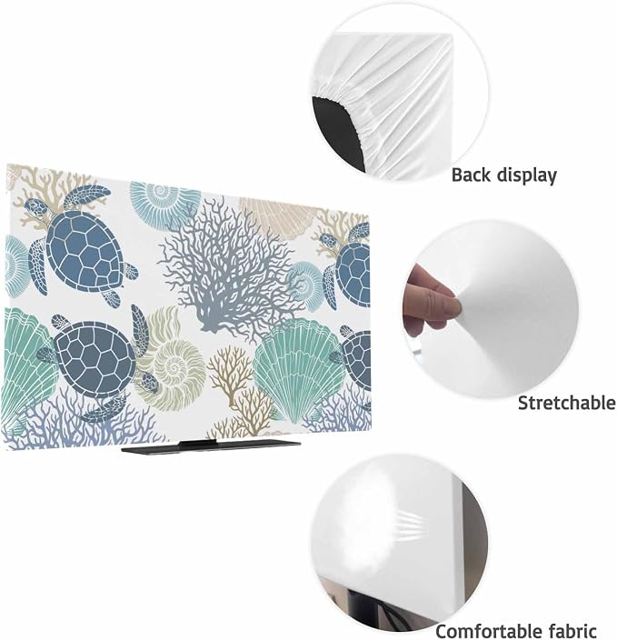 Summer Ocean Life Shell Turtle Coral Indoor TV Cover, Elastic TV Screen - Image 7