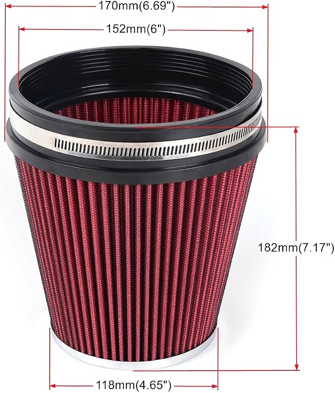 6" 152 mm High Flow Inlet Air Filter, Air Intake Cone Filter Replacement - Image 6