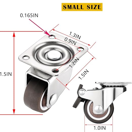 Small Caster Wheels 1 Inch, Low Profile 360 Degree Swivel Casters Set of 4 - Image 7