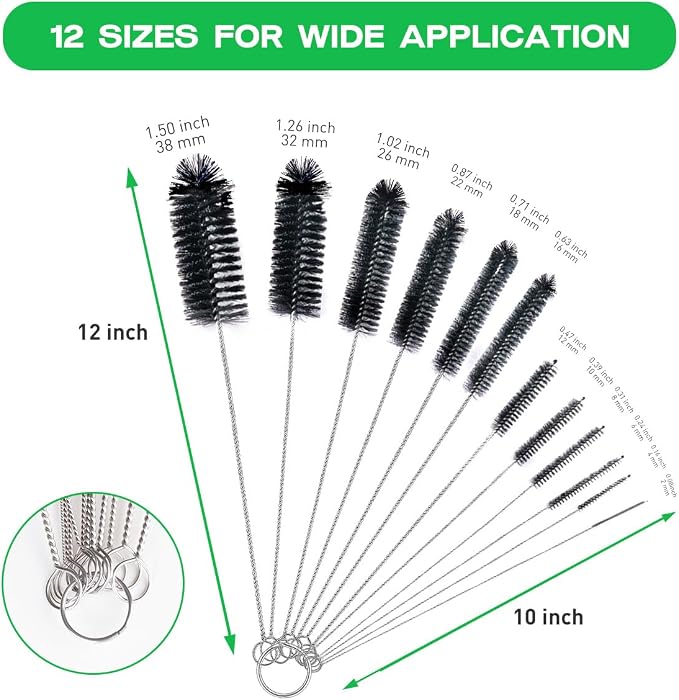 Brush Family Straw Cleaner Brush Set, 12 Pieces Extra Long Pipe Water Bottle - Image 2