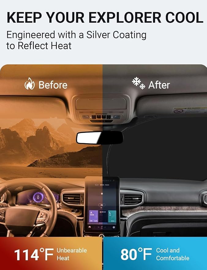 Proadsy 2026 Upgrade Windshield Sun Shade Custom Fit Ford Explorer 2020-2025 - Image 3