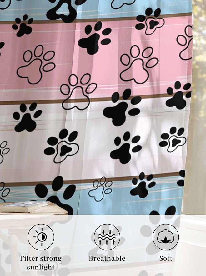 Sheer Curtains 108 Inches Long, Vintage Farmhouse Wooden Grain Privacy Voile - Image 6