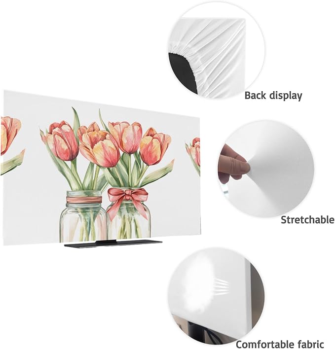Farm Watercolor Tulip Flower Indoor TV Cover, Elastic TV Screen Protector - Image 7