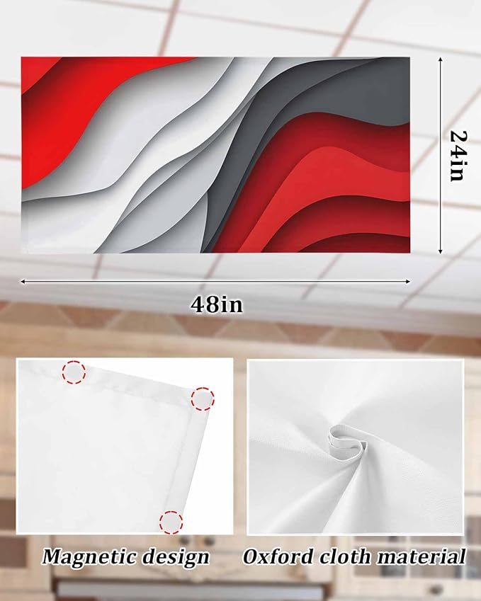 Yukro 3 Pack Red Ombre Fluorescent Light Covers Red Grey Gradient Abstract Wave - Image 6