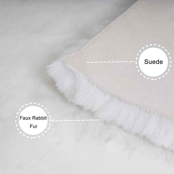 Ghouse Soft Faux Sheepskin Fur Rug 2x6 White Fluffy Bedside Rugs Plush Rug Shag Nursery Carpet Area Rugs for Living Room Bedroom Playing Room Decor
