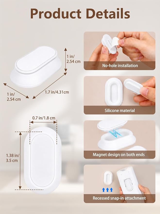 Magnetic Remote Control Holder Wall Mount, 5 Pack-White | Drill-Free - Image 2