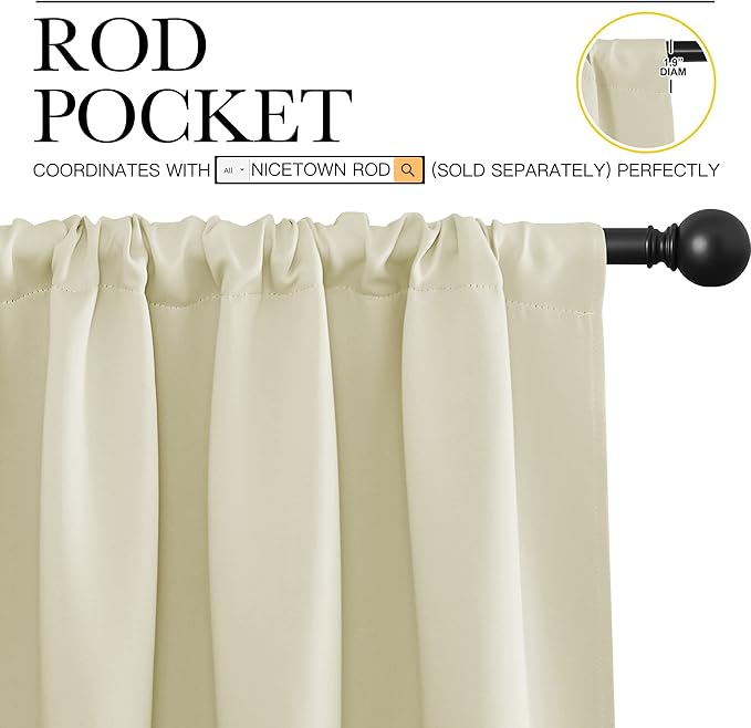 NICETOWN Blackout Curtains for Living Curtains, Window Treatment Thermal Insulated Solid Room Darkening Drape Panels for Patio Sliding Glass Door (Beige, Set of 2, 42 inches Width by 84 inches Length)