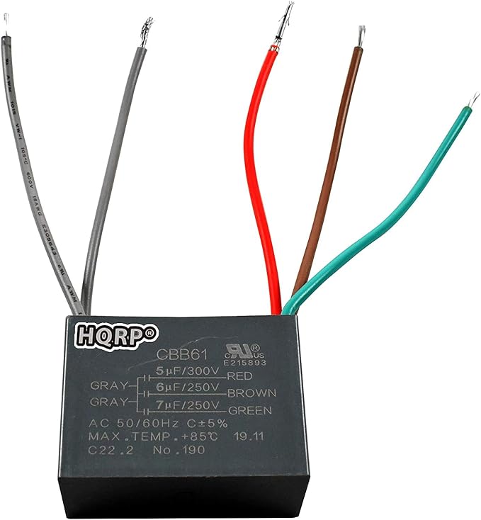 HQRP Capacitor fits Hampton Bay Ceiling Fan CBB61 5uf+6uf+7uf 5-Wire UL Listed by HQRP