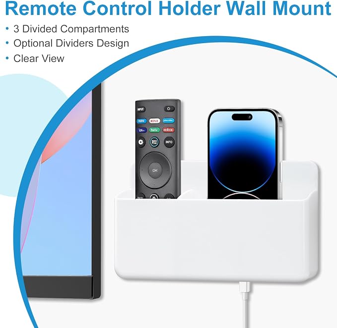 3 Slot Adjustable Remote Holder Wall Mount, TV Controller Holder Hollow Bottom - Image 4