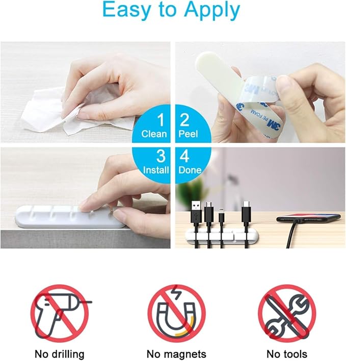 INCHOR Cord/Cable Organizer White Cord Holder, Wire Organizer USB Cable - Image 6
