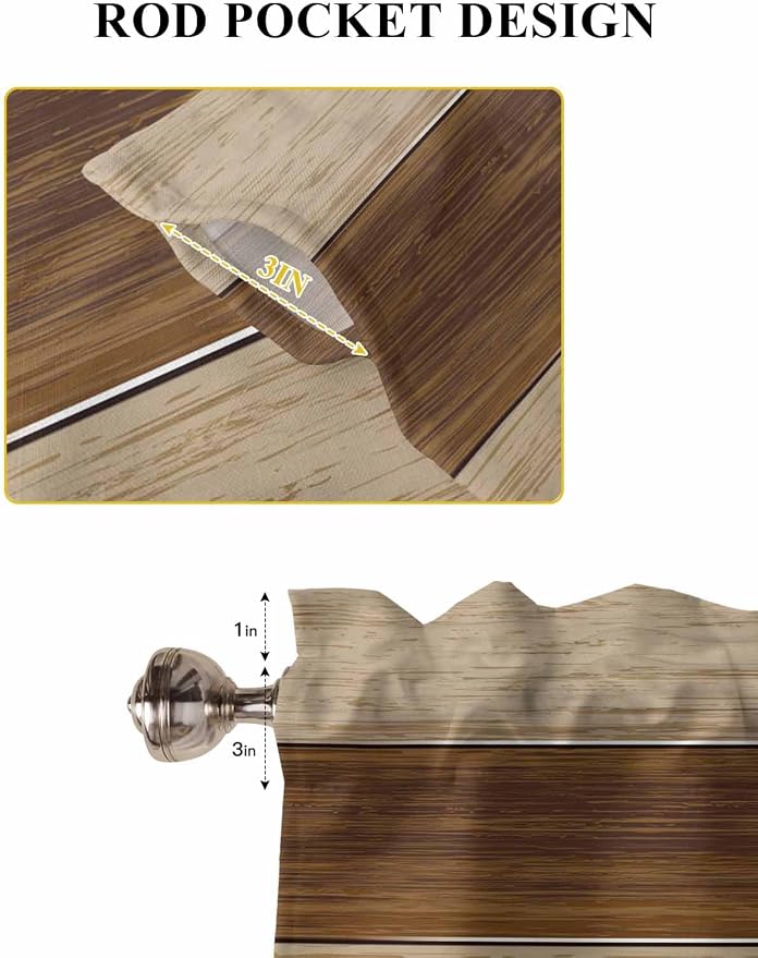 Retro Country Brown Wooden Board Window Valance Curtains, Farmhouse Gradient - Image 5