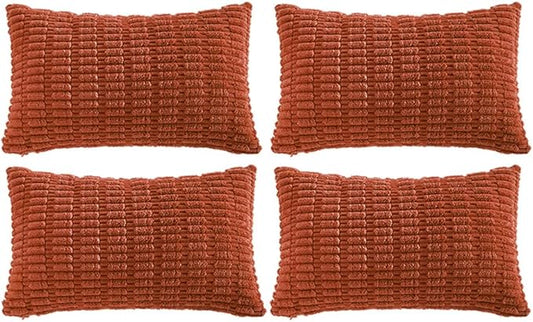 Fancy Homi 4 Packs Boho Burnt Orange Fall Decorative Throw Pillow Covers 14x24 Inch for Couch Bed Sofa, Rustic Modern Farmhouse Home Decor, Soft Plush Corduroy Cute Square Cushion Case 35x60 cm