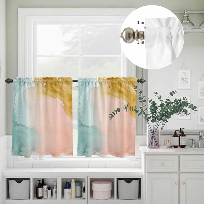 Kitchen Window Curtains Valance and Tier Set, Abstract Desert Mountains Rod - Image 6