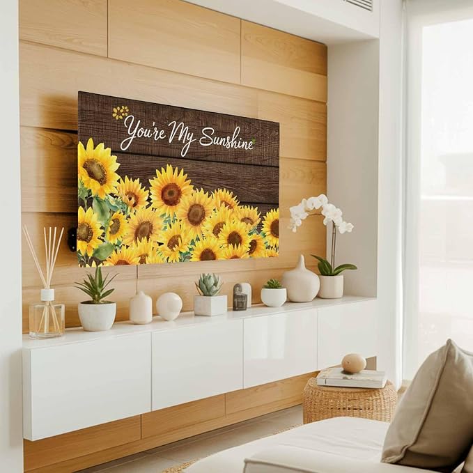 Spring Yellow Sunflower Indoor TV Cover, Elastic TV Screen Protector Rustic - Image 2