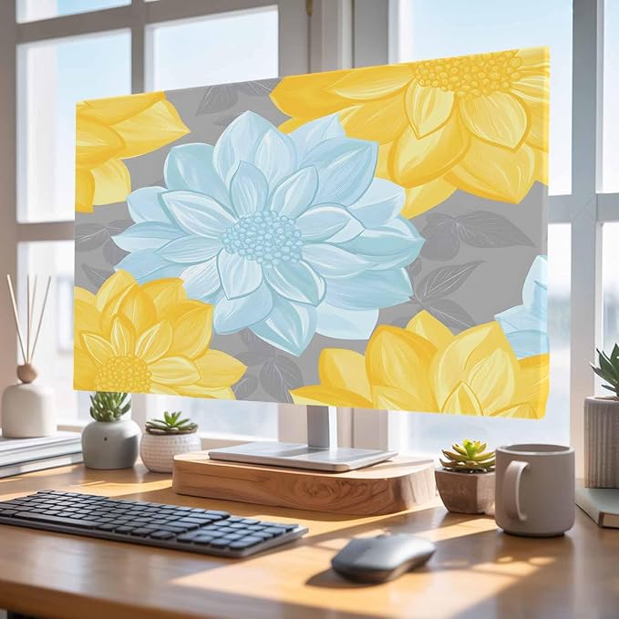 Blue Yellow Floral Abstract Style Indoor TV Cover, Elastic TV Screen Protector - Image 5