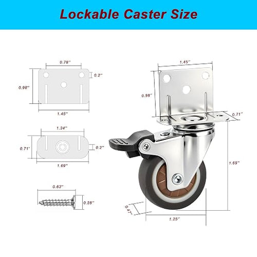 1.25 Inch Side Mount Swivel Caster Wheels Small L-Shaped Plate Rubber Castors - Image 2