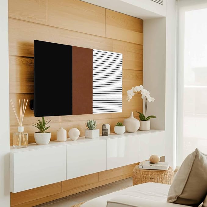 Vintage Black Brown Color Block Indoor TV Cover, Elastic TV Screen Protector - Image 2