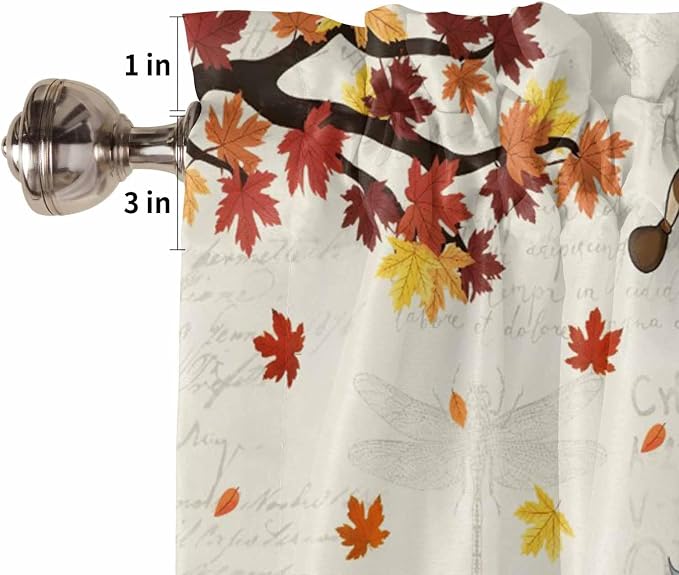 Fall Kitchen Curtain Set, Thanksgiving Gnomes Maple Leaf Pumpkin Beige Window - Image 5