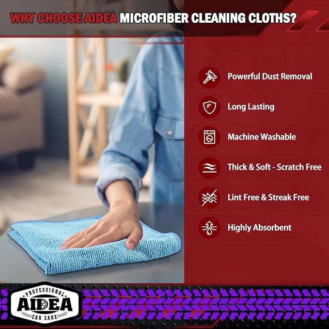 AIDEA Microfiber Cleaning Cloth Blue, Shop Rags, Microfiber Towels - Image 3