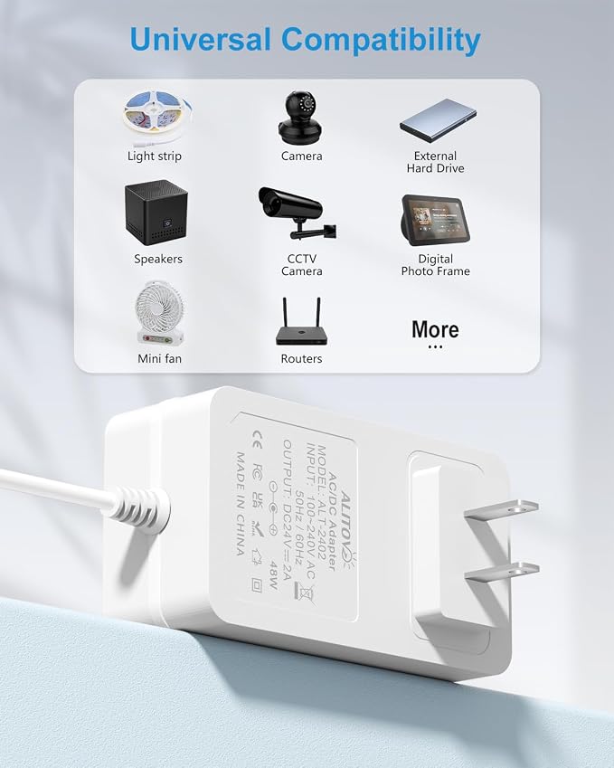 ALITOVE 24V Power Supply 2A AC/DC Adapter 100~240V 50-60hz to DC 24 Volt Power - Image 7