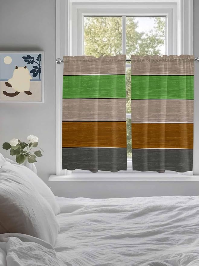 Farm Gray Green Brown Wood Grain Window Valance Curtains, Rustic Wooden Plank - Image 3