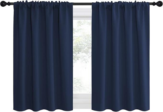 NICETOWN RV Blackout Curtains for Camper Windows, Kitchen Curtains, Short Blackout Curtains & Drapes, Thermal Insulated Rod Pocket Window Treatment Draperies for Nursery (Navy, 34" x 30", Set of 2)