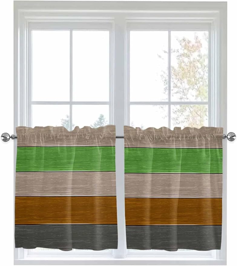 Farm Gray Green Brown Wood Grain Window Valance Curtains, Rustic Wooden Plank - Image 9