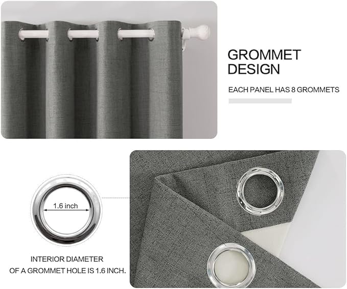 MIULEE Linen Texture Curtains for Bedroom Solid 100% Blackout Thermal Insulated Dark Grey Curtains Grommet Room Darkening Drapes Luxury Decor for Living Room Nursery 52x96 Inch (2 Panels)