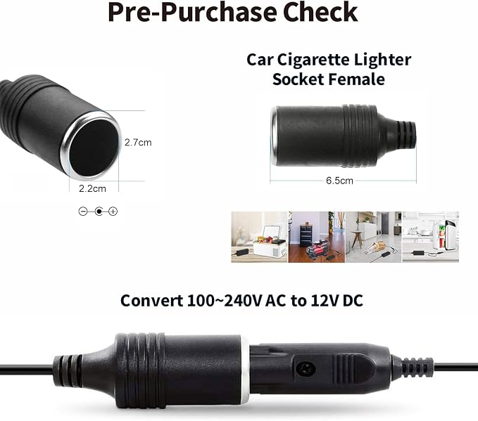 12V 5A 60W AC to DC Power Adapter, 100-240V to 12V Car Cigarette Lighter Socket - Image 4