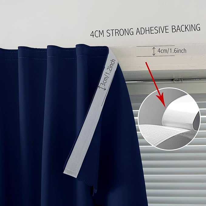 Self Adhesive Portable Blackout Curtains for Bedroom Easy to Install Window Thermal Lnsulated Kitchen Room Darkening Small Window Curtains, 47" W X 96" L, Navy Blue, 1 Panel
