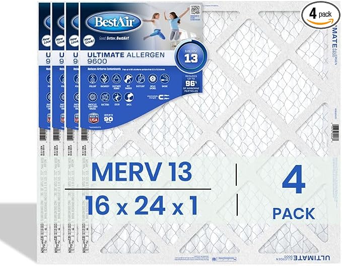 BestAir 16x24x1 Air Filter | MERV 13 Ultimate Allergen 9600 HVAC AC Furnace by BestAir