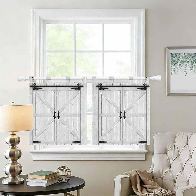 Farmhouse Wood Grain Kitchen Curtains 36 Inch Length, Small Window Curtains Tab - Image 2