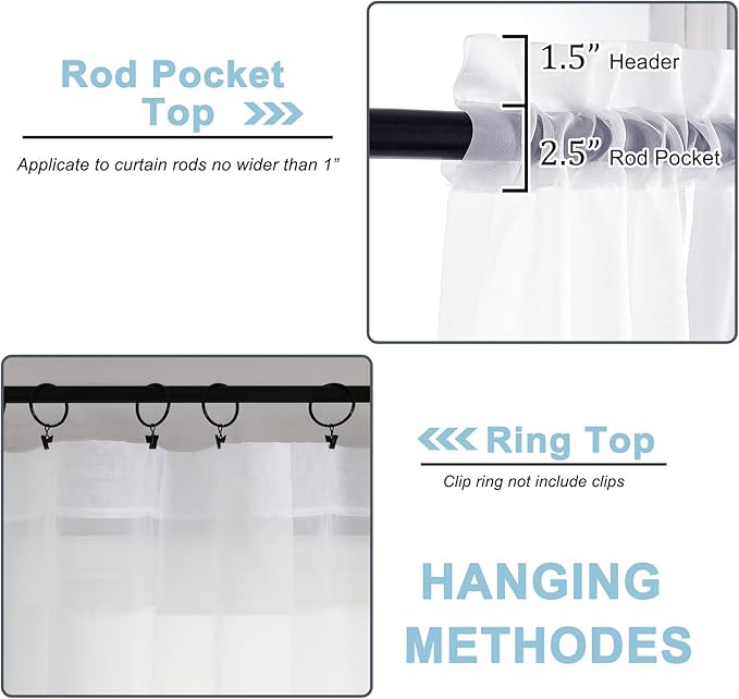 OWENIE Sheer White Curtains, Sheer Curtains 63 inch Length 2 Panels Set, Rod Pocket Voile Fimly Sheer Drapes for Living Room/Bedroom, 2pcs, Each 42" W x 63" L