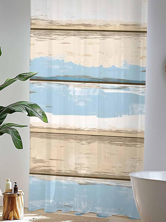 Sheer Curtains 108 Inches Long, Vintage Geometric Blue Semi Sheer Curtains - Image 4